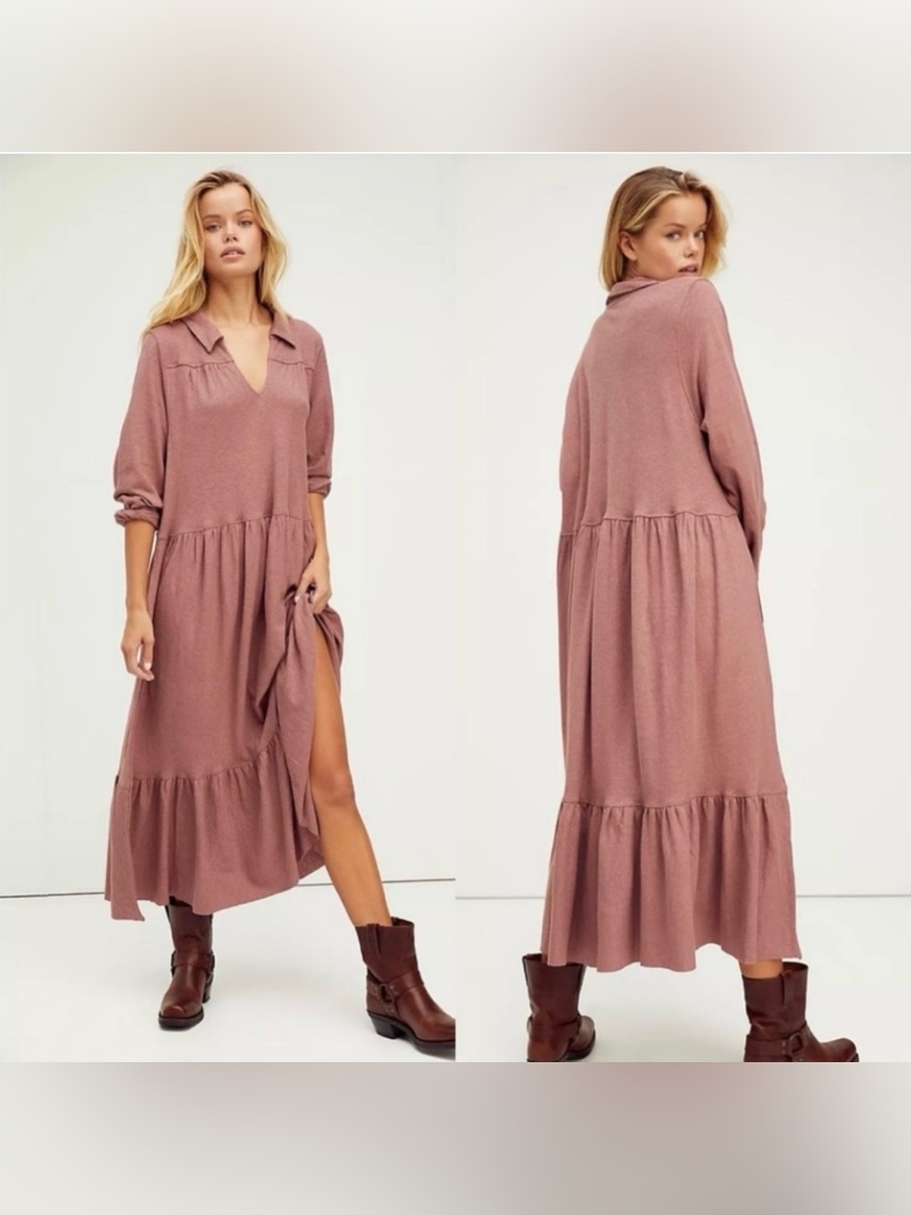 Free People Moonlight Midi Cotton Hemp Blend Longsleeve Boho Dress Large